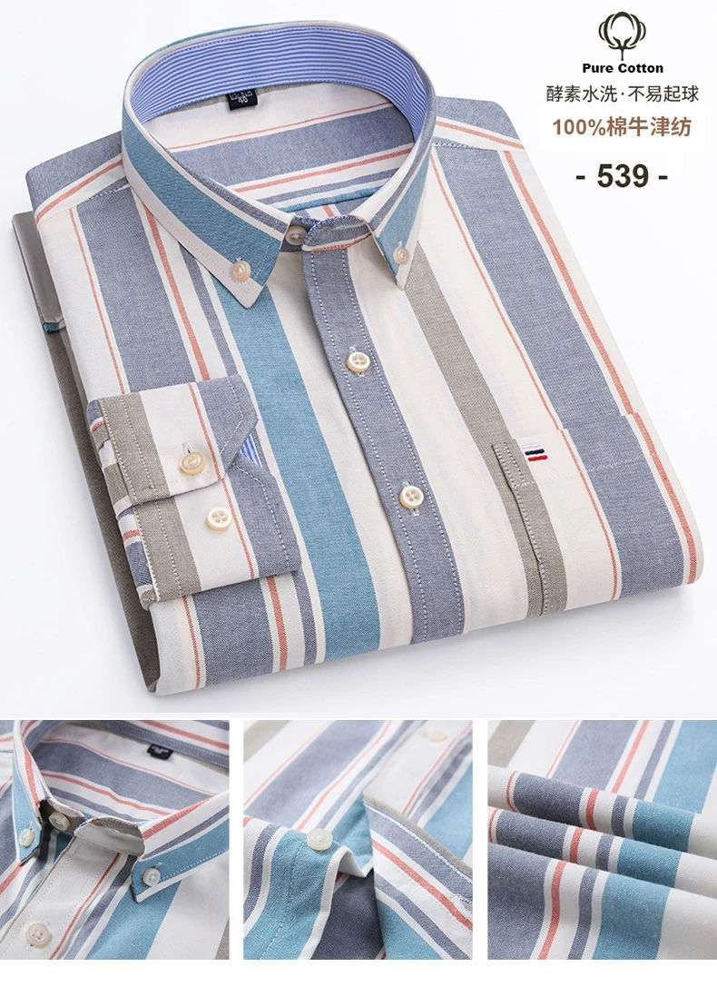 Miniatura: 100% Cotton Oxford Men's Shirts Long Sleeves Plaid Soft Regular Fit Formal Dress
