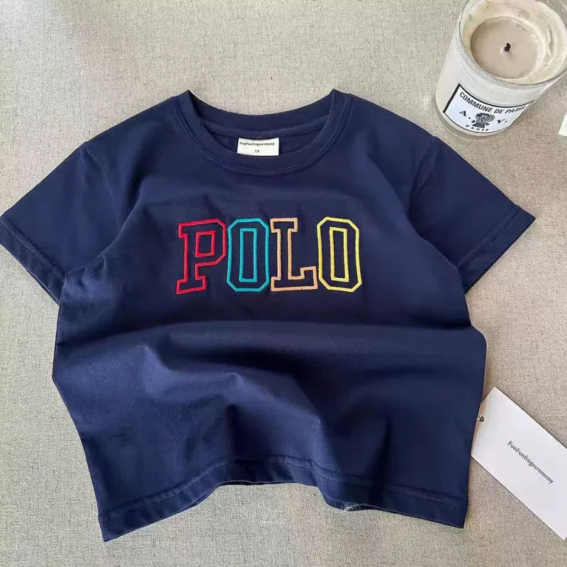 Miniatura: 2025 Summer Kids Korean Style Simple 100% Cotton T Shirt for Children Trendy Let