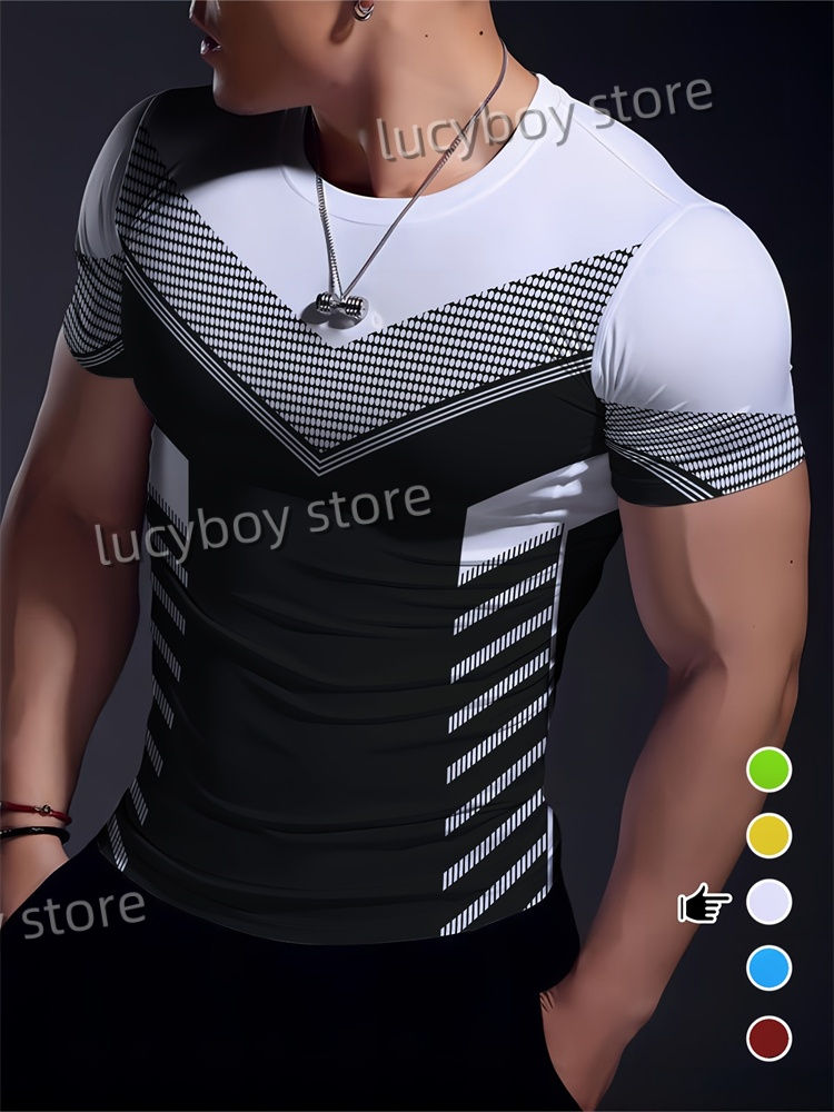 Miniatura: Men's Sports Stripe  Gym T Shirt Mans Casual Short Sleeve Tees Quick Drying Runn