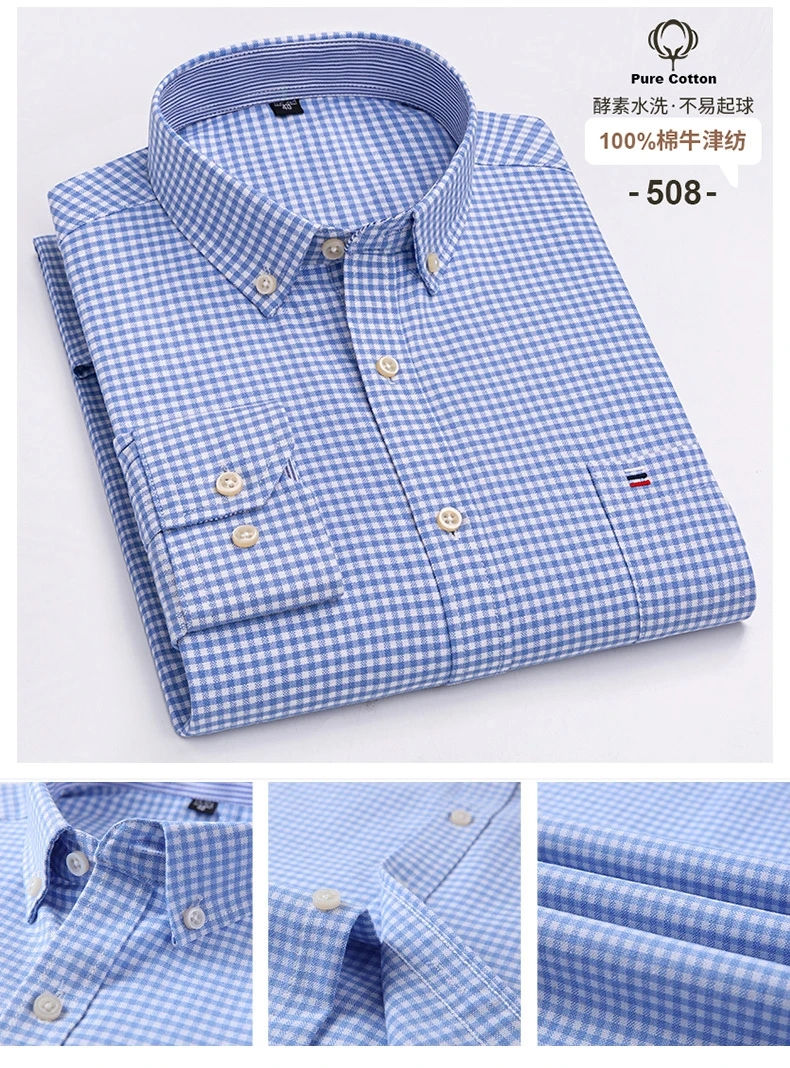 Miniatura: 100% Cotton Oxford Men's Shirts Long Sleeves Plaid Soft Regular Fit Formal Dress