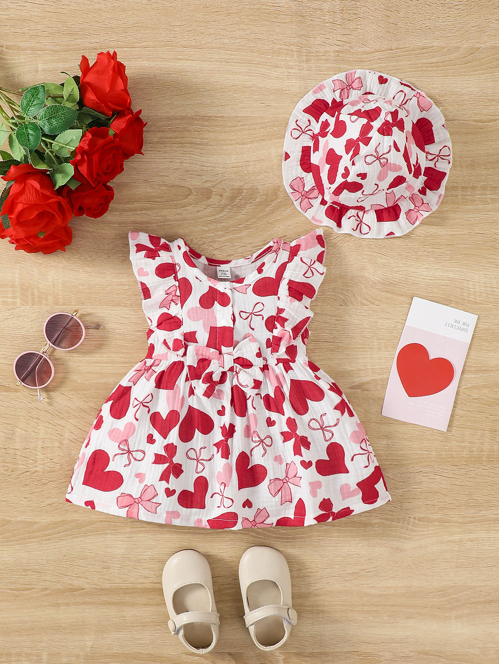 Miniatura: 2PCS Dress Clothes Set Newborn Baby Girl Love Print Sleeveless Dress With Hat Su