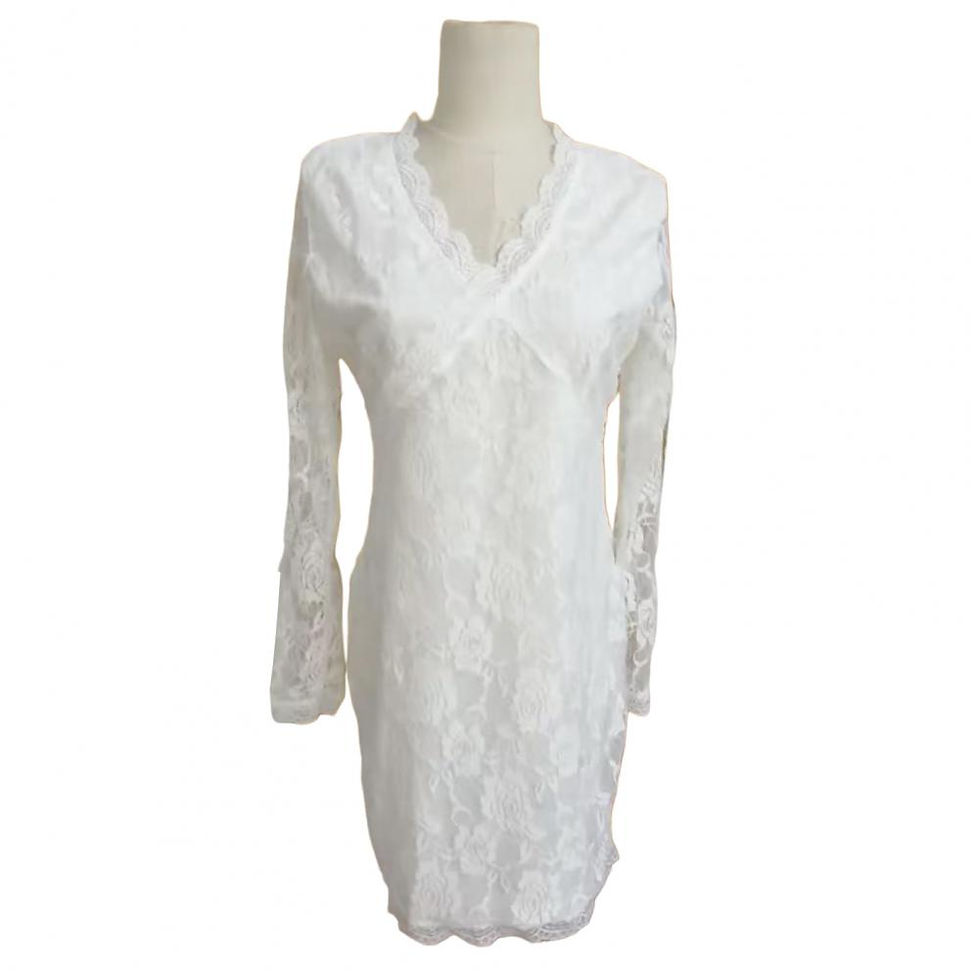 Miniatura: Fashion Ladies Dress Soft Lace Long Sleeves Waist Tight Elegant Ladies Wrap Hip 
