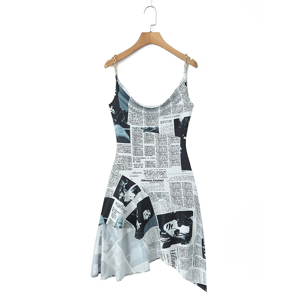 Miniatura: YENKYE New Women Newspaper Letter Print Irregular Hem Sling Dresses Fashion Back