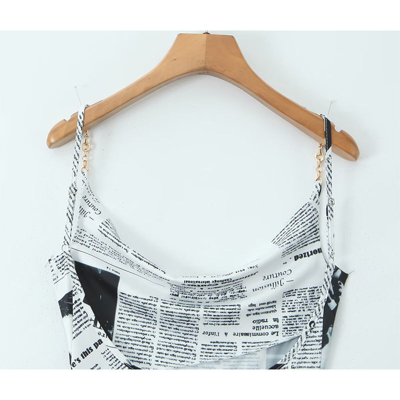 Miniatura: YENKYE New Women Newspaper Letter Print Irregular Hem Sling Dresses Fashion Back