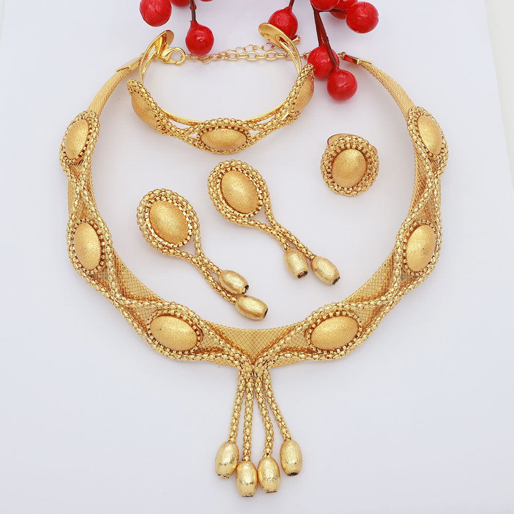 Dubai Women's Jewelry Sets 18k Gold Plated Necklaces Water Drop Earrings Italian