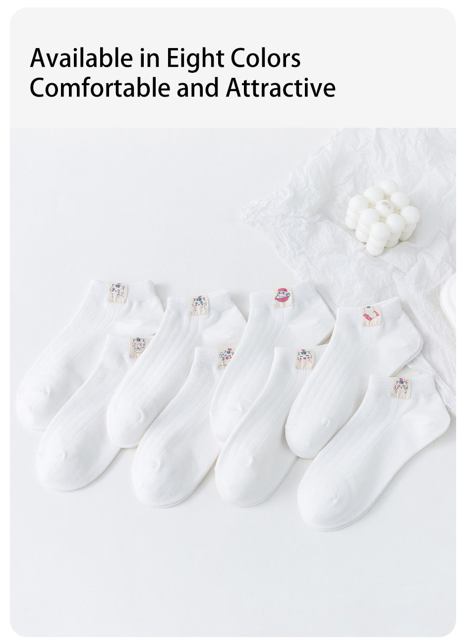 Miniatura: 8 Pairs of Women's Spring and Summer Four-seasons White Simple Solid Color Carto