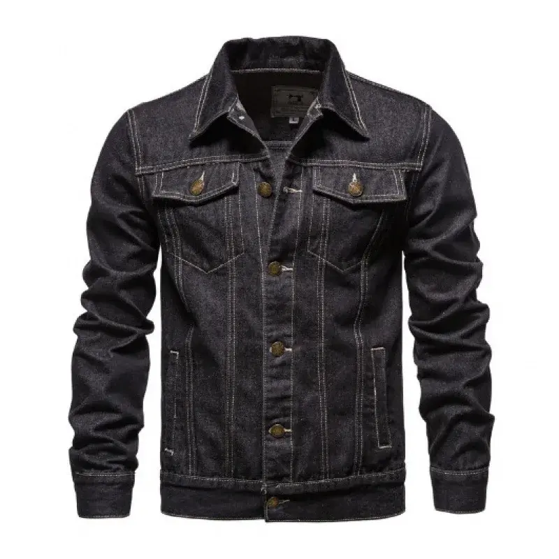 Miniatura: Men Cardigan Patchwork Coat 2023 Autumn Winter New Denim Jacket Men Long-Sleeved