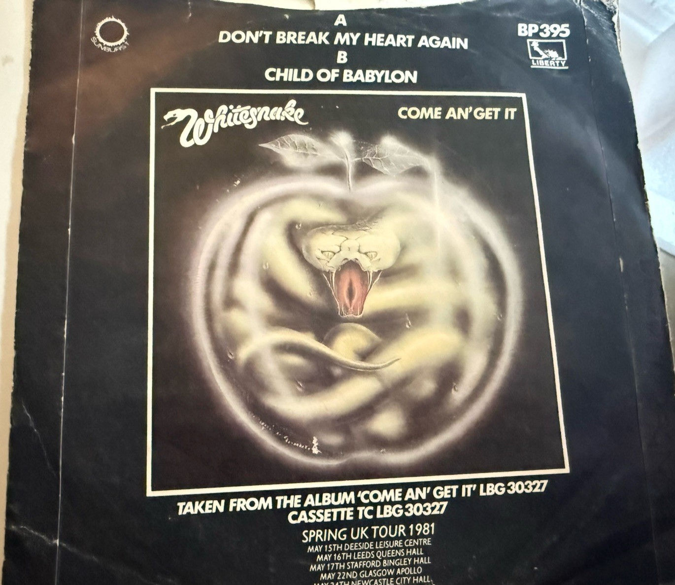 Whitesnake Don’t Break My Heart Again 7” Liberty Picture Sleeve