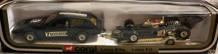 Thumbnail: Vintage Corgi Toys Gift Set No.32 Lotus Elite Team Car & Lotus F1 Racing Trailer
