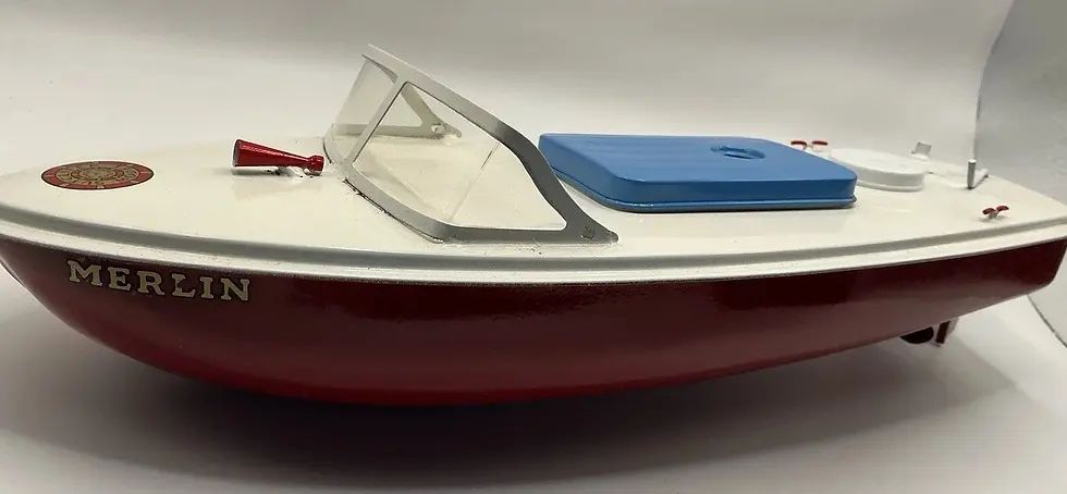 Vintage Sutcliffe Merlin Electric Tinplate Speed Boat Boxed Battery Operated