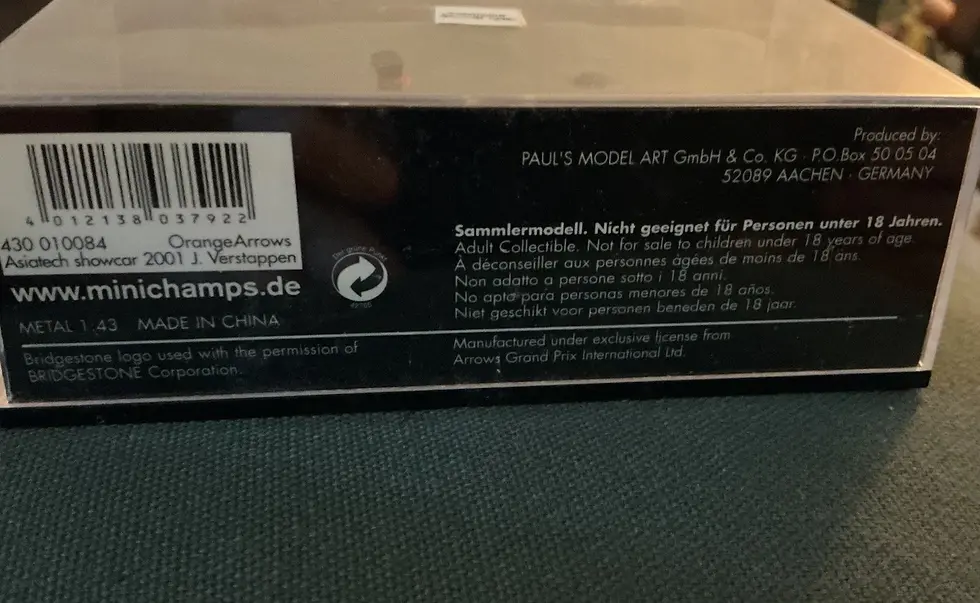 Thumbnail: Minichamps 1:43 Orange Arrows Asiatech Showcar 2001 Jos Verstappen Ltd Edition