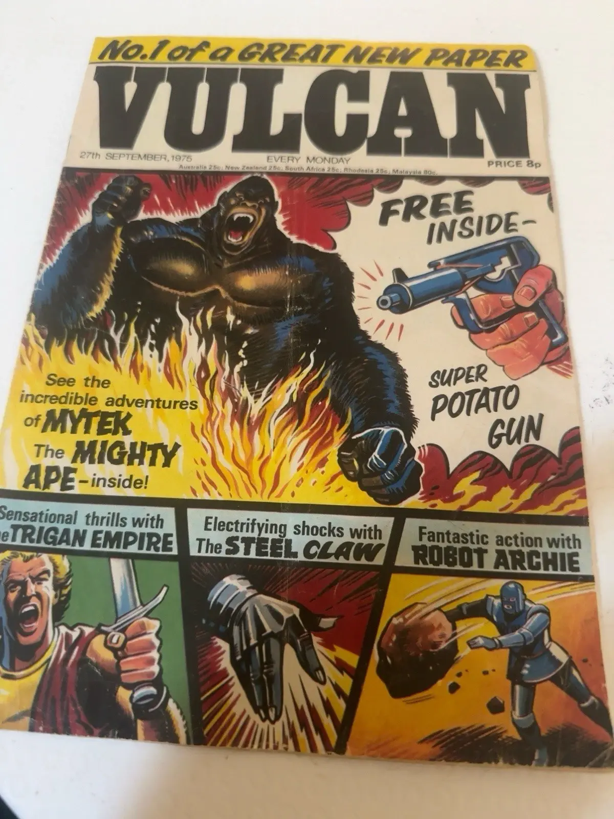 Vulcan No.1 IPC 27 Sept 1975 Mytek Trigan Empire Spider UK Comic