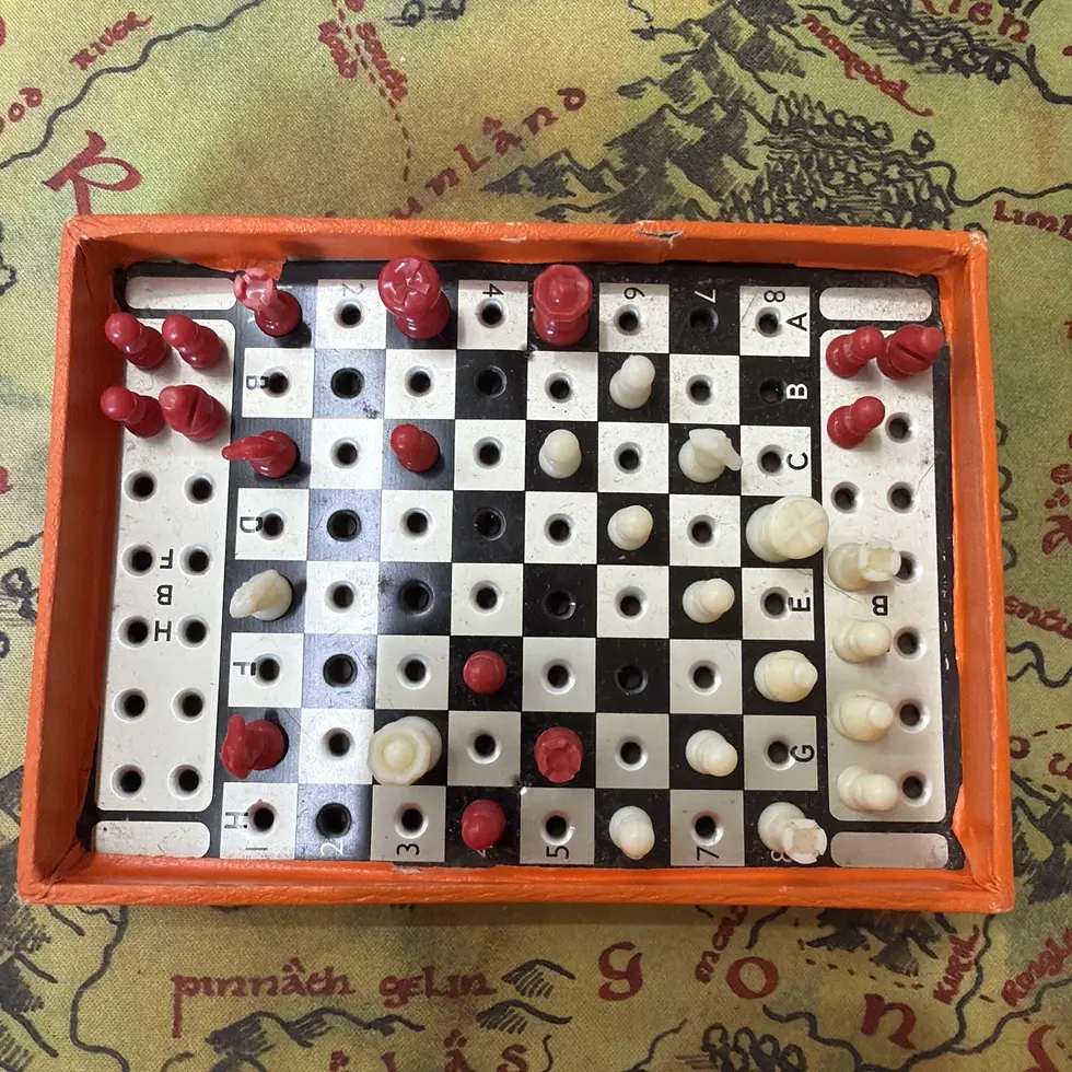 H.B.F Ltd Vintage Travelling Chess set- Metal Playing Field-Made In England -VGC