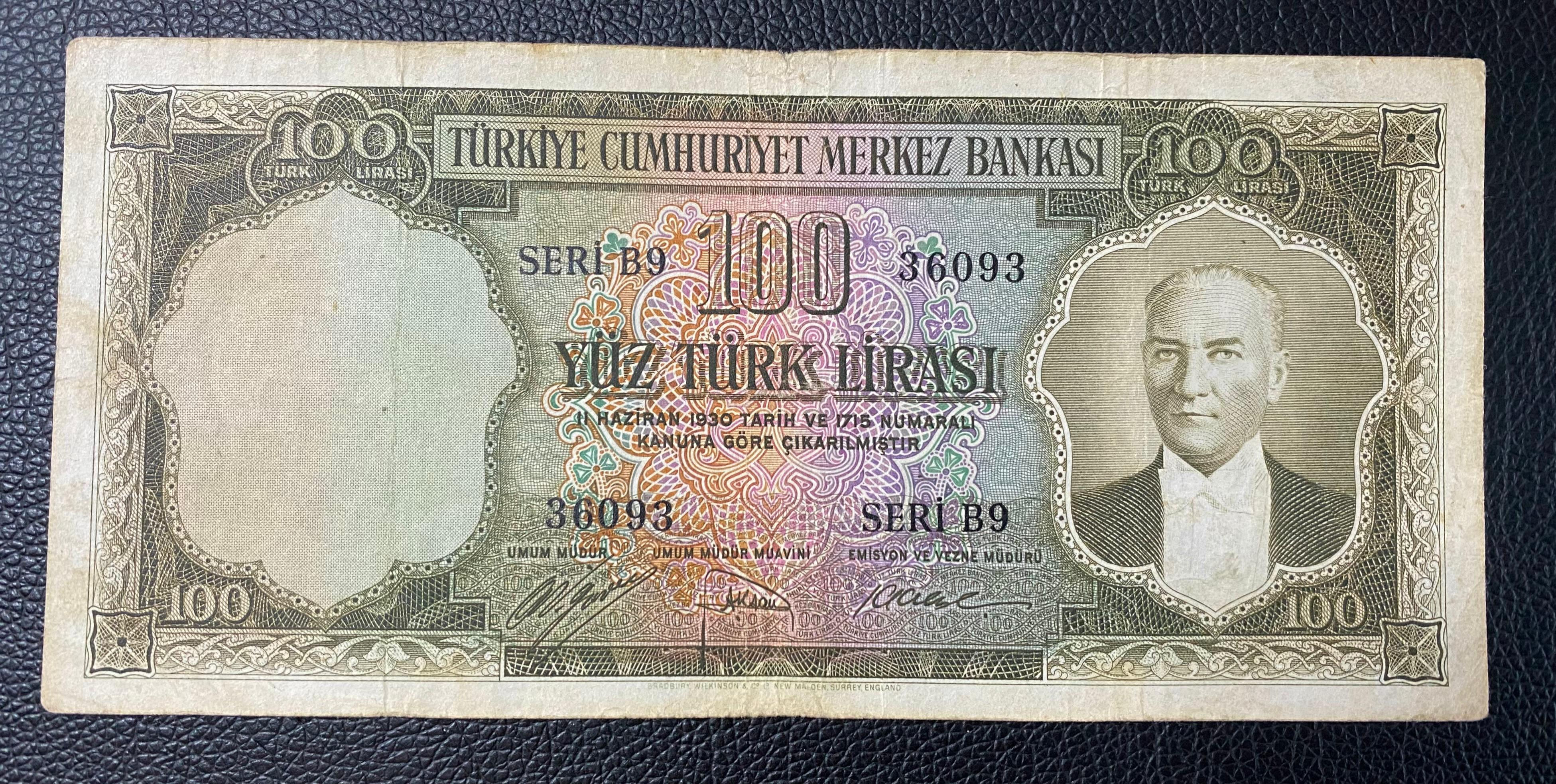 5. Emisyon 1. Tertip 100 Lira Çok Temiz B9 Serisi