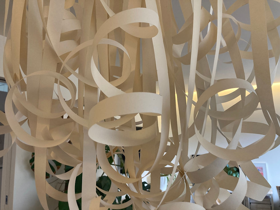 unexpected beauty of pre-woven paper slats hung up to protect from damage