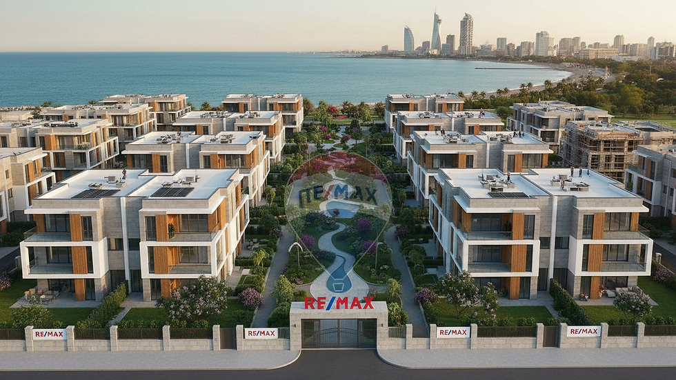 High angle view of Batumi townhouse community with landscaped gardens