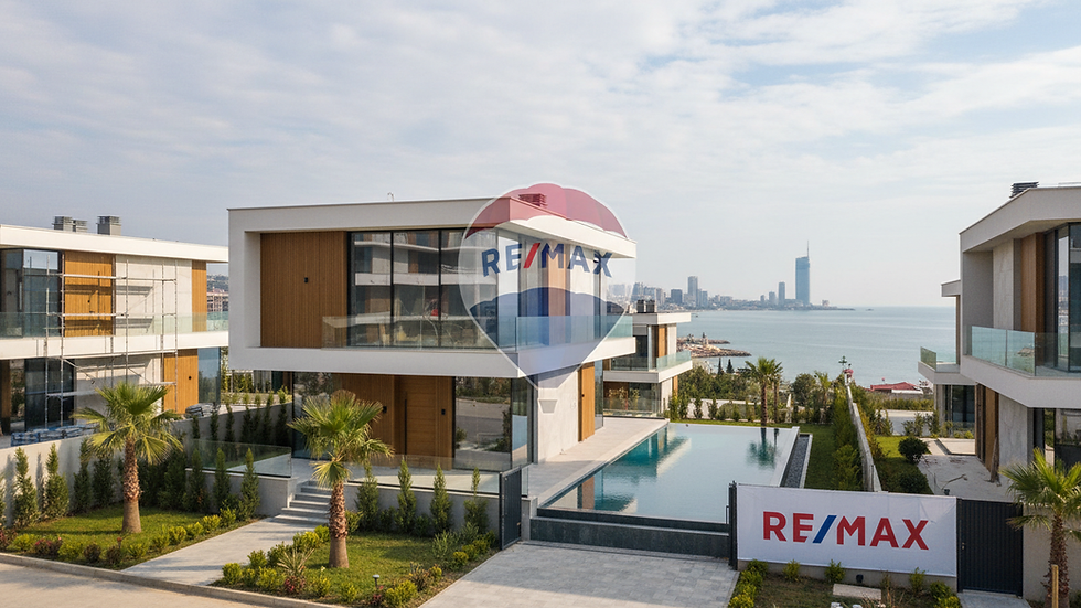 Eye-level view of luxury villa exterior with modern architecture in Batumi