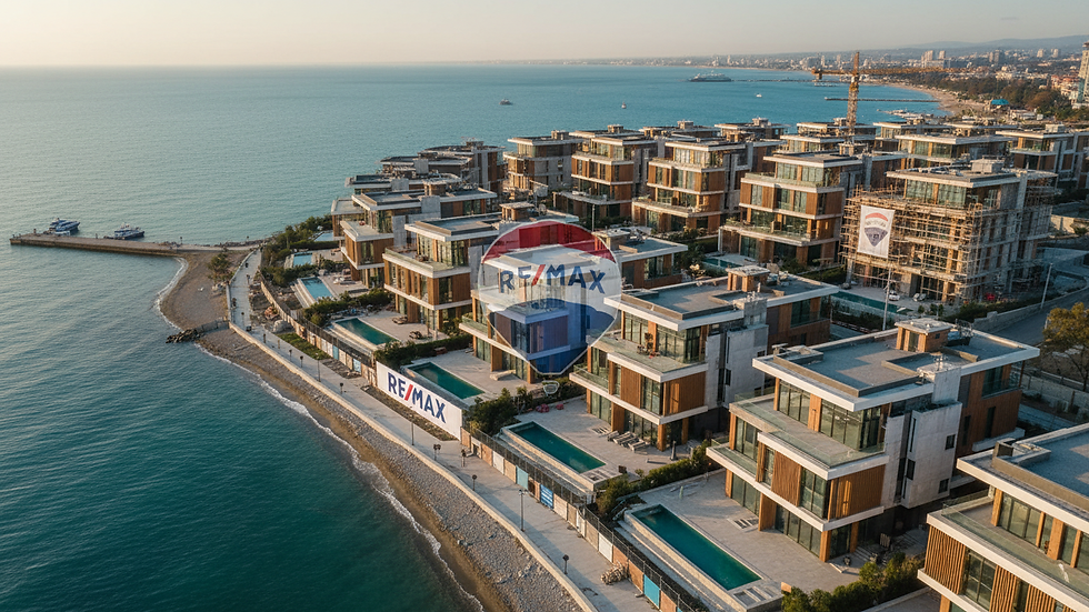 High angle view of Batumi coastline with luxury villas and sea