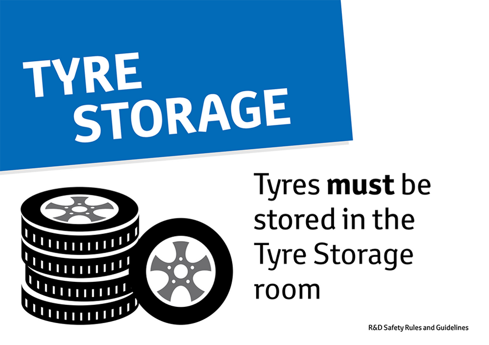 Simple poster explaining correct tyre storage.