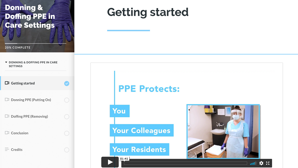Course page containing a video with a menu bar visible on the left hand side.