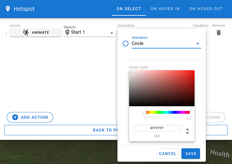 Animate circle action in CenarioVR