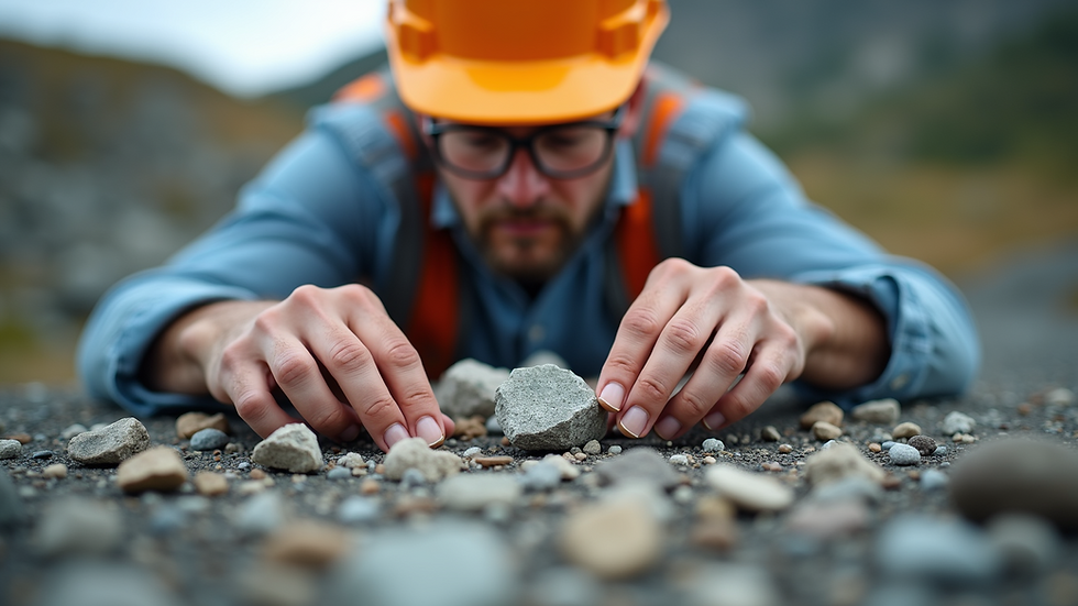 Eye-level view of a geological consultant examining rock samples