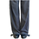 Thumbnail: leg detail, washed black, silk drawstring pants with washed navy silk stripe down full length of leg and extended tab.