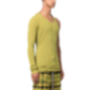 front image, Rick Owens model wearing classic acid green ribbed tank top that transforms into a dress or asymmetrical top