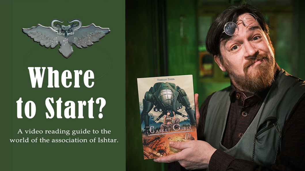 Bonesworth Bokel holding a copy of the Casket Girls.