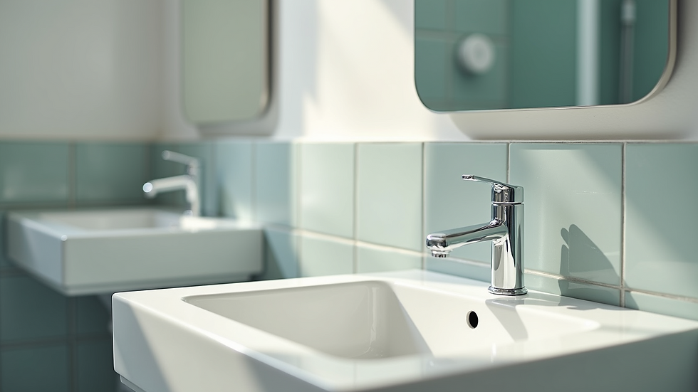 Close-up view of a sparkling clean bathroom sink and mirror