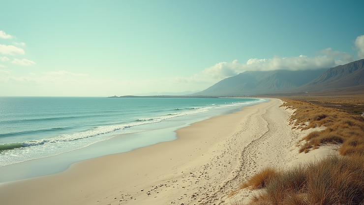 High angle view of the wide Long Bay Beach