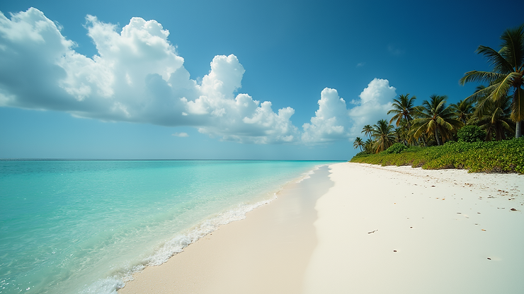Eye-level view of the isolated beach at Fort George Cay