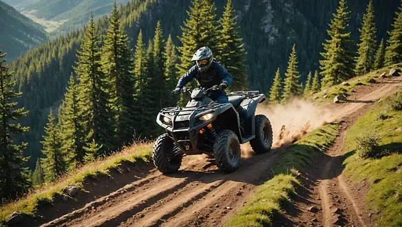 High angle view of an ATV navigating a rugged trail