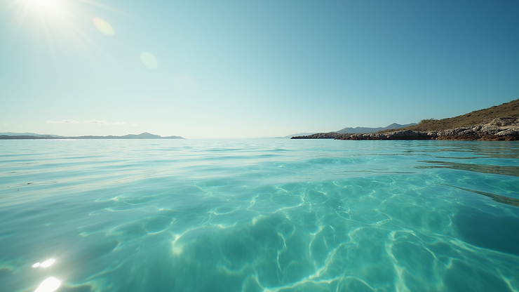 Eye-level view of the calm waters in Salt Cay Channel