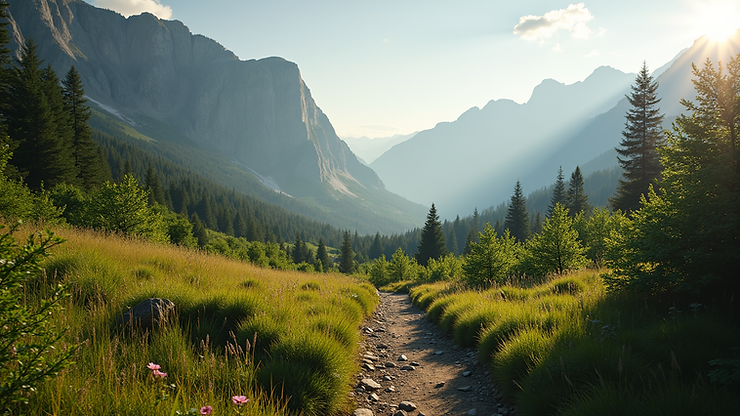 Wide angle view of the lush landscapes and trails in the National Park