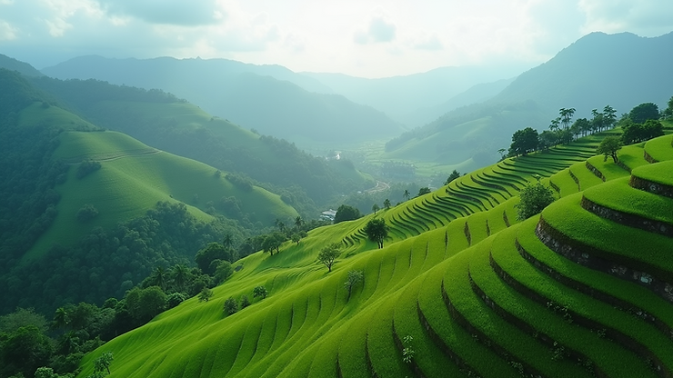High angle view of the scenic hills of Batu Cermin with lush greenery