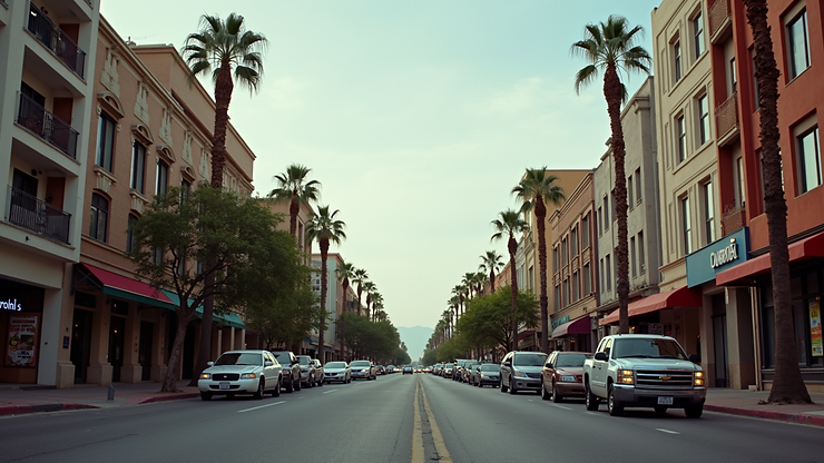 Wide-angle view of a busy street in Hermosillo