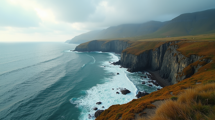 Wide angle view of the rugged coastline along Northwest Point