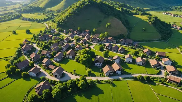 High angle view of the Nora Village landscape