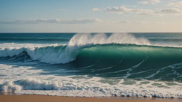 Eye-level view of the waves crashing onto the shore at a big wave surf spot