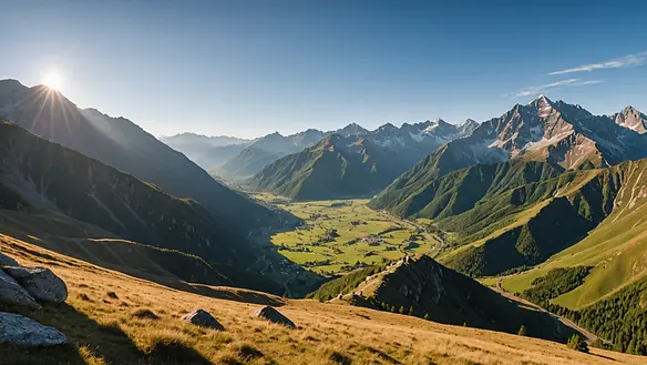 Wide angle view of mountain ranges surrounding the retreat area