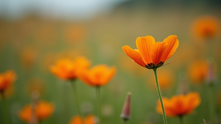 Eye-level view of a vibrant wildflower in bloom