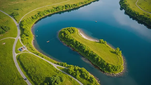 High angle view of the designated regulated fishing area with signage