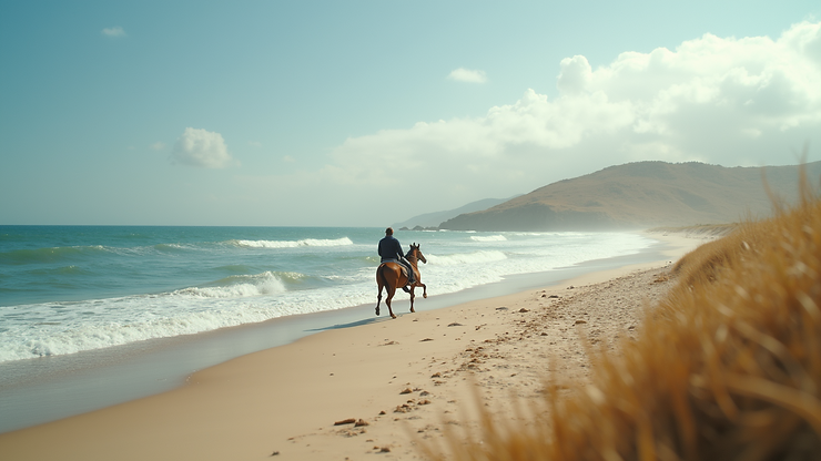 Wide angle view of the serene Horse Stable Beach, ideal for unwinding