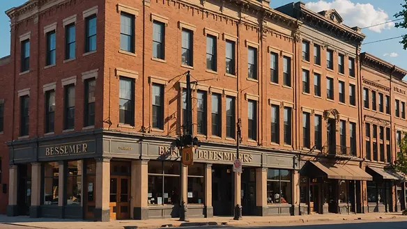 Close-up view of Bessemer's historic downtown architecture
