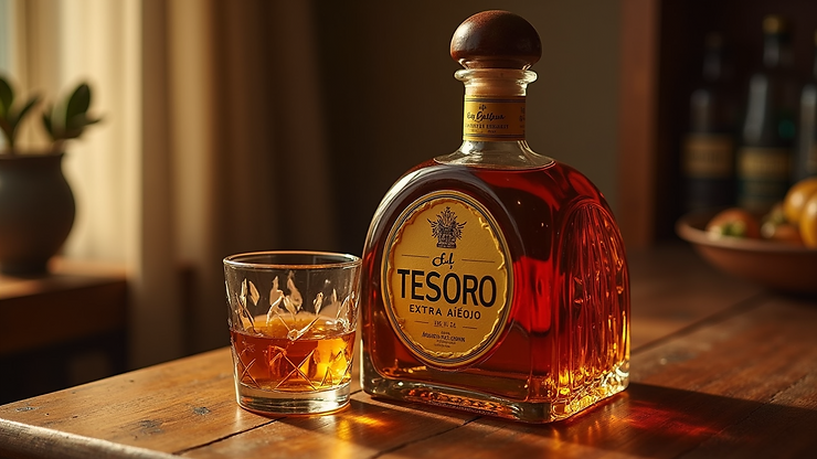 High angle view of El Tesoro Extra Añejo tequila