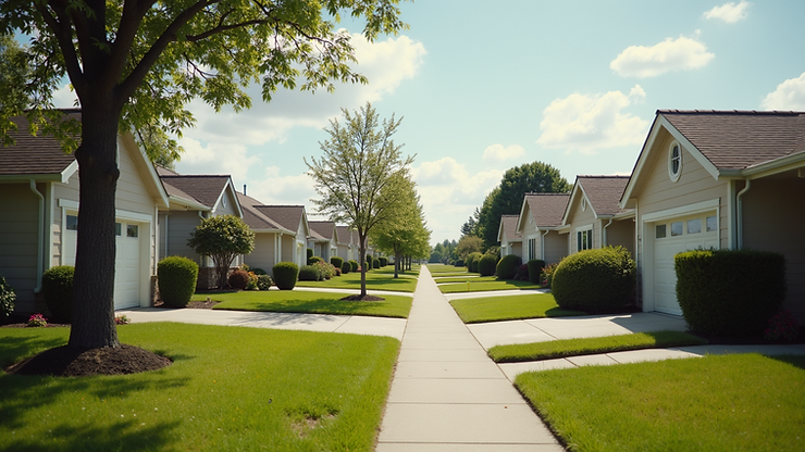 Wide angle view of a peaceful neighborhood in Clive