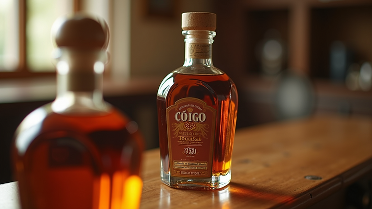 Close-up view of Código 1530 Añejo tequila bottle