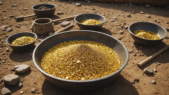 Close-up view of the Gold Panning Site with tools laid out