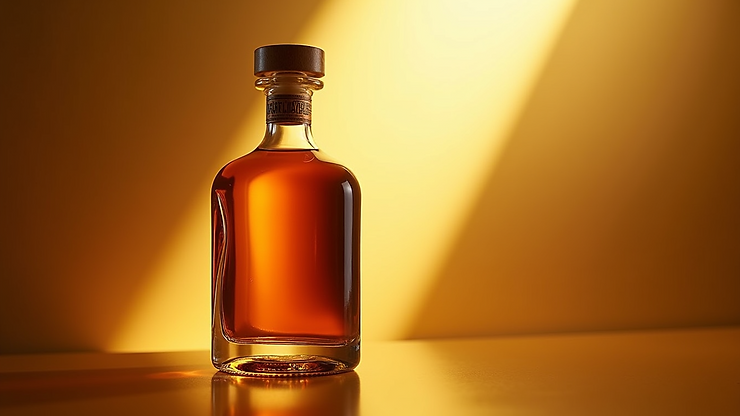High angle view of an Avión Añejo bottle with a luxurious gold background